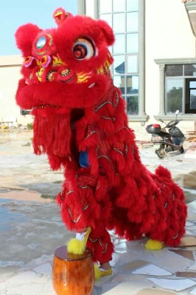 

f/s new red lion dance handmade mask mascot costume wedding party pure wool southern lion performing game stage chinese folk costume, Red;yellow