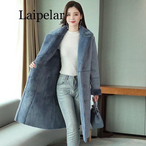 

manteau femme winter jacket women suede lambs wool coat thick cotton padded maxi coats long jacket female parka coat women, Black