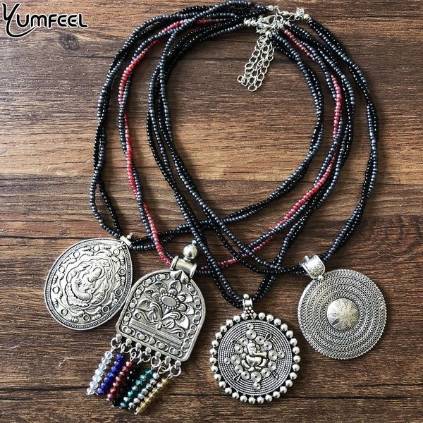 

yumfeel new vintage silver necklace handmade seed beads big religious hinduism pendants & necklaces women jewelry