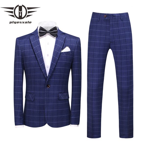 

2020 двухсекционный мужской формальный деловой клетчатый костюм slim fit темно-синий модный бутик свадебное платье костюм (куртка + брюки, White;black