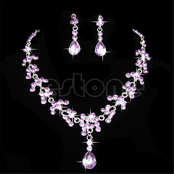 

javrick 1 комплект горячего rhinestone кристалл падение ожерелье серьги комплект ювелирных изделий гальваническим для свадьбы люкс белый / ф, Silver