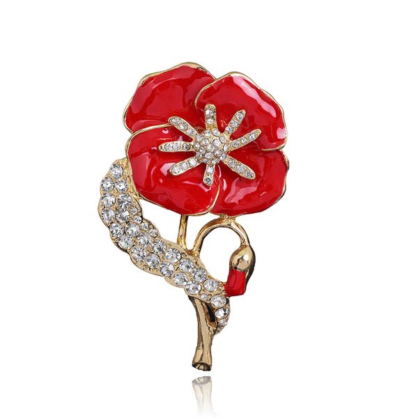 Britânico Rainha Broches Festivo Partido Suprimentos Cristal Flor Poppy Broche Pins Moda Vermelho Esmalte Reino Unido Remembrance Day Presente