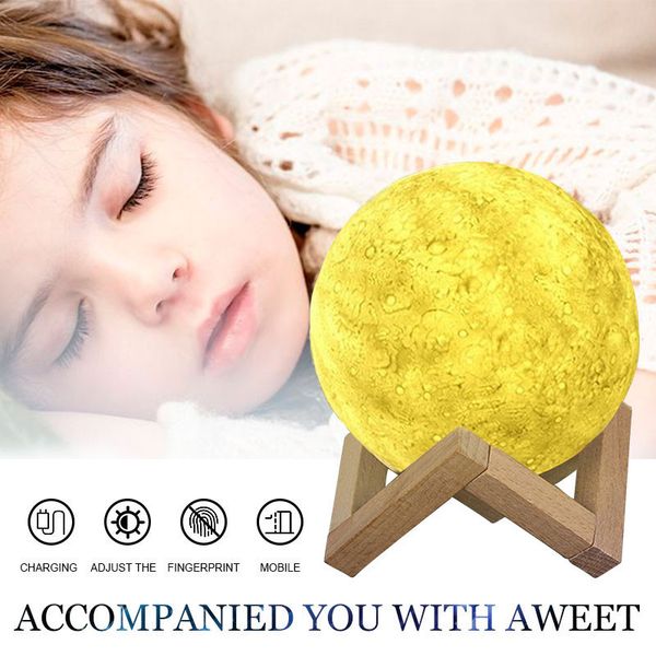 

led night light 3d print moon lamp rechargeable touch switch bedroom bookcase night light home decor with 6 model