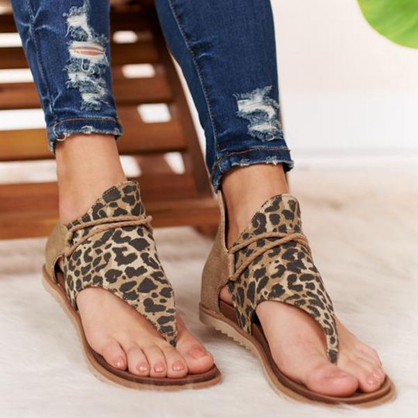 

wenyujh 2020 summer strap sandals women's flats open toe leopard casual shoes rome plus size thong sandals ladies shoes, Black