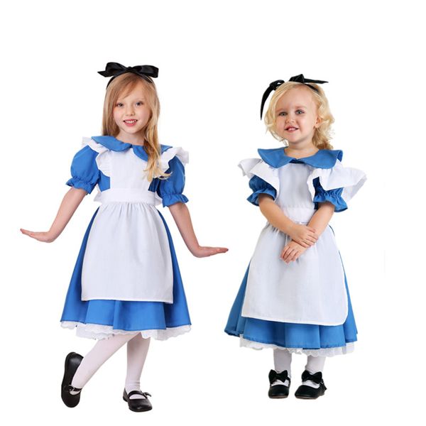 

children alice in wonderland costume lolita maid cosplay halloween costume for kids girl carnival party christmas fancy dress, Black;red
