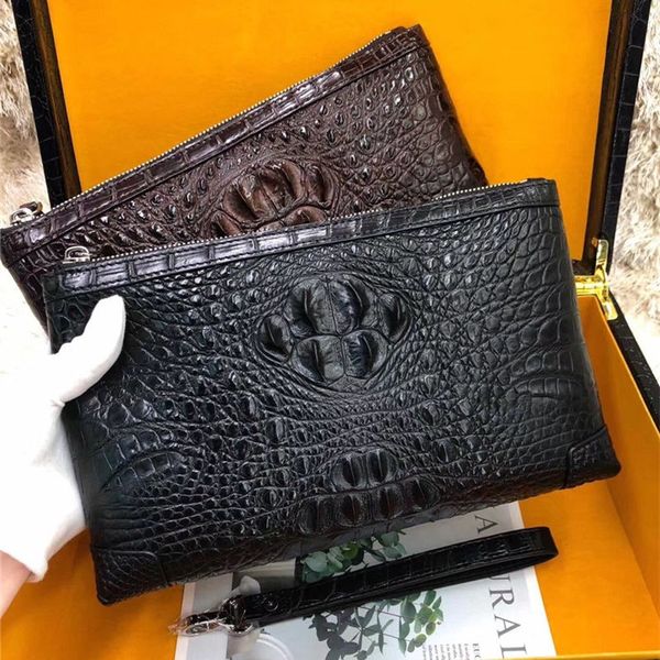 

authentic real crocodile skin zipper closure men's large clutch purse lapcase genuine alligator leather male wristlets bag