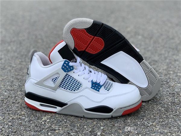 

air 4 what the og logo basketball shoes white cement fire red military blue mix man retro sports sneakers ci1184-146 with box