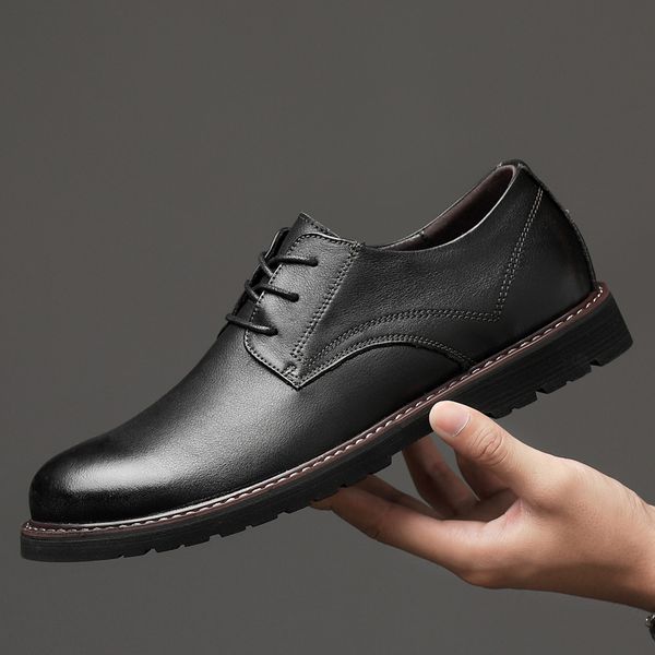 

big size 36-48 brand mens shoes genuine leather formal business breathable oxford dress shoes business men flats designer, Black