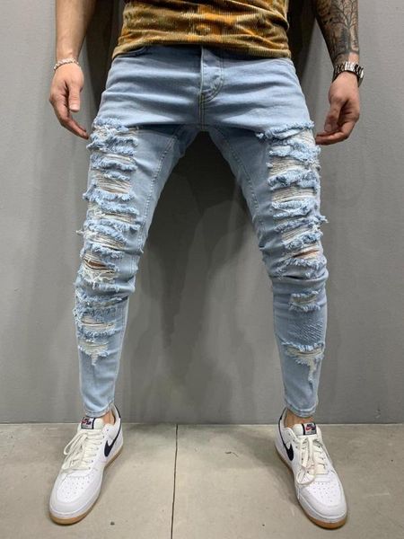 

ice blue full laser distressed mens jean