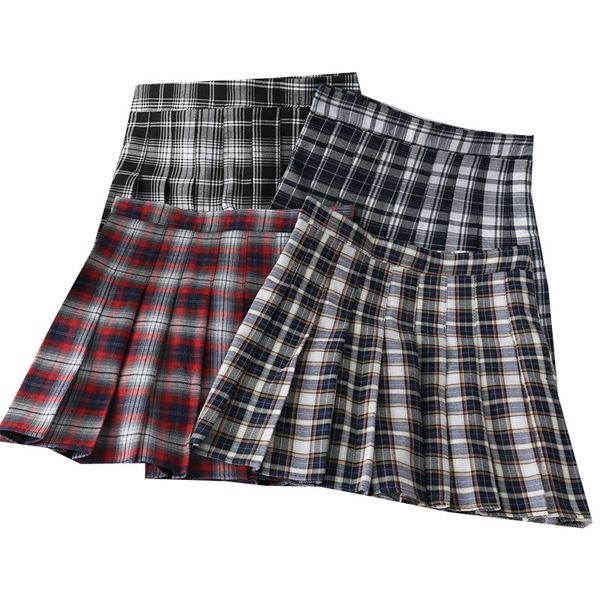 

skirts sweet women pleated skirt summer plaid a-line mini high waist ladies fashion lady girls short, Black