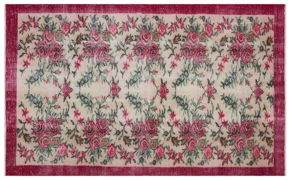 

floral wool rug, anatolian design handmade carpet 1619