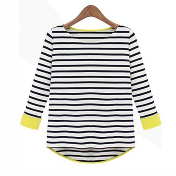 

tee shirt femme women shirts polyester s~2xl women fashion spring sleeve striped t cotton puls size clothing zl2763, White