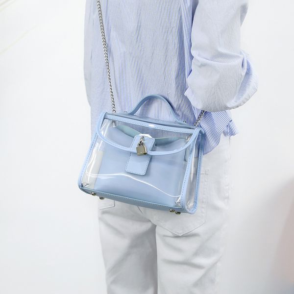 

lock transparent bag women waterproof beach bag jelly summer single shoulder messenger chain