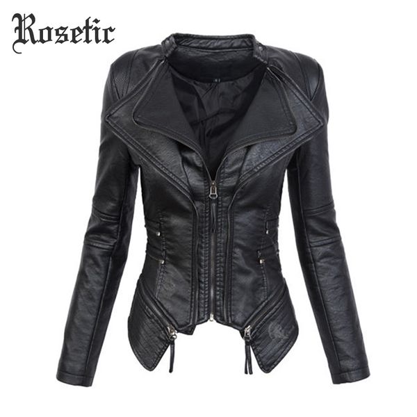 

rosetic gothic jacket women leather black jacket female coat autumn faux soft leather women fashion zipper motorcycle pu, Black;brown