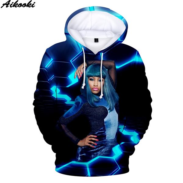 

2019 aikooki new arrival nicki minaj 3d hoodies men/women fashion popular sweatshirts 3d print nicki minaj hip hop hoodie top, Black