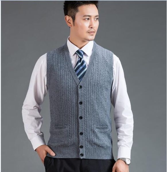 

2016 new trendy style autumn mens solid color wool sweater vest v-neck cashmere sweater cardigan with pockets, White;black