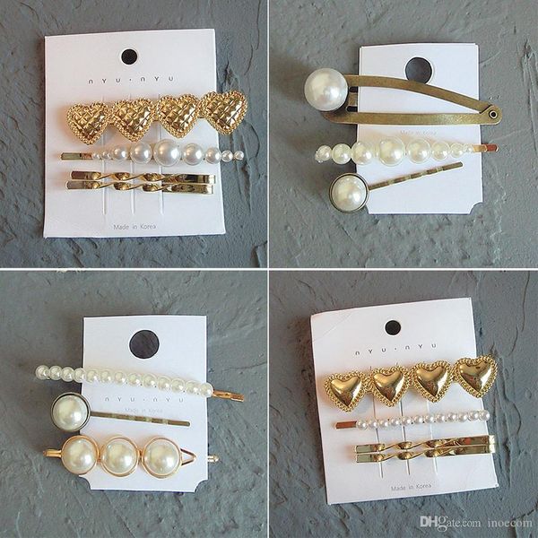 

pearls hair clips for women fashion sweet imitation korean style hairpins alloy bb head made girls ins hair accessories, Golden;silver
