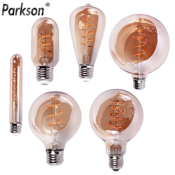 

amber glass retro led edison bulb 3w e27 220v super spiral led filament bulb st64 g80 g95 g125 t45 t185 ampoule vintage lamp