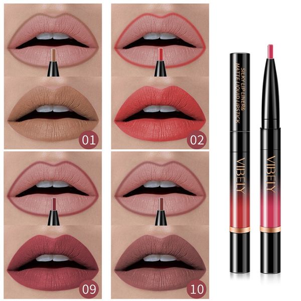 

16 colors brand new double-end lip makeup lipgloss waterproof long lasting tint red lip liner gloss