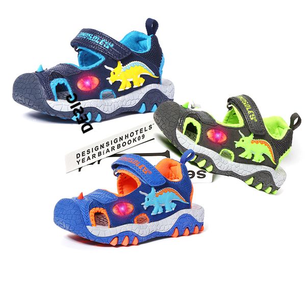 

2020 summer beach baby boys shoes 3d dinosaur led kids sandals light up toddler boy sandals sport non-slip children's trainers, Black;red