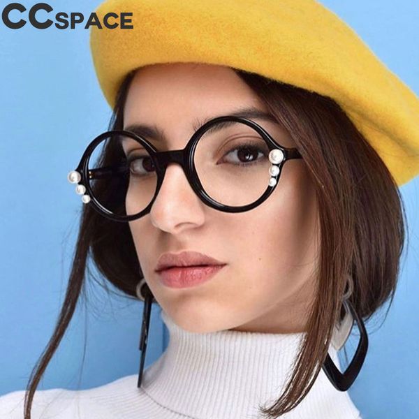

круглый sexy pearls очки рамки женские стили ccspace марка дизайнер оптические моды компьютерные очки 45631, Black