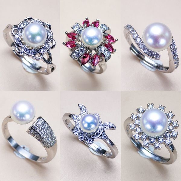 

новое серебряное кольцо 925 пробы пресноводный жемчуг кольцо для женщин 5-9 мм натуральный жемчуг с цирконом модные украшения регулируемый р, Golden;silver