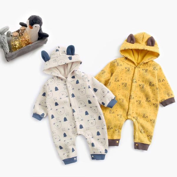 

0-36m newborn rompers winter cotton thick warm baby boy girl clothes hooded infant jumpsuit kids outwear baby long sleeve full, Blue
