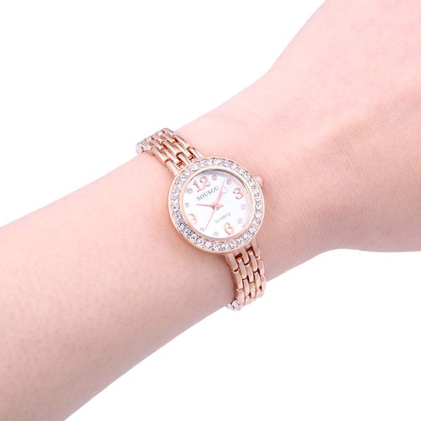 

exquisite small dial watch rhinestone stainless steel belt quartz wristwatches brand ladies bracelet watch women dress clock, Slivery;brown