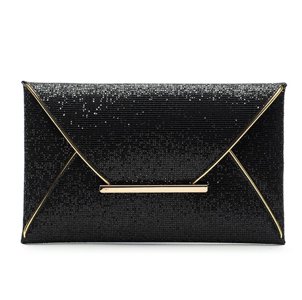 

designer-women evening bag pouch sequins envelope clutch black handbag sparkling party bag solid wedding day clutches gold purses