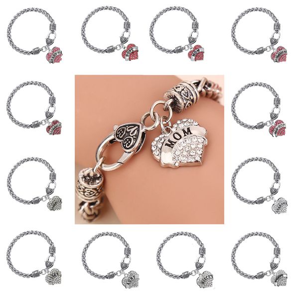

45 types diamond love heart bracelet mom aunt daughter grandma believe hope friends crystal bracelet will, Golden;silver