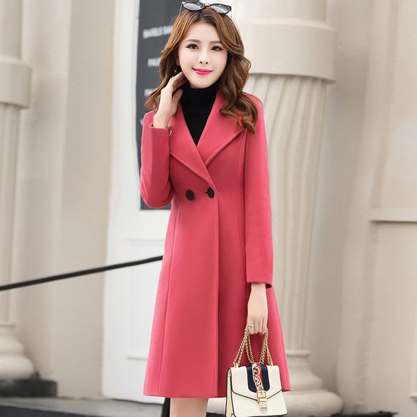 

women's wool & blends 2021 fashion autumn winter warm coats long casual turn-down collar jackets female solid buttons ourwears, Black