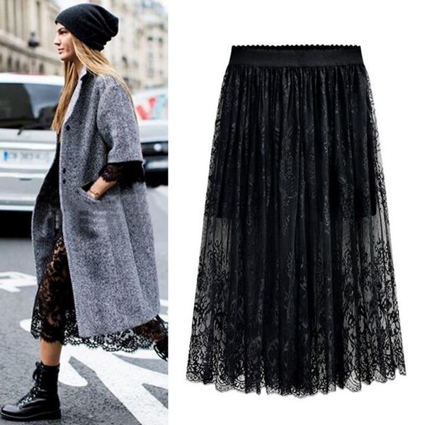 

wholesale new women lace skirt hollow out white black spring skirt plus size skirts -6xl, Black;gray