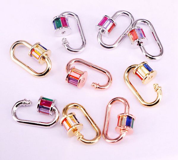 

other 2pcs, multi-color cz micro pave crystal zirconia clasp oval shaped lock carabiner jewelry findings, Blue;slivery