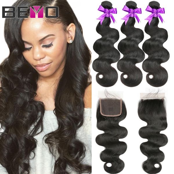 

10а класса сырые волосы девственницы индийские связки человеческих волос с закрытием тела wave 3 связки с закрытием free / средний / три час, Black;brown