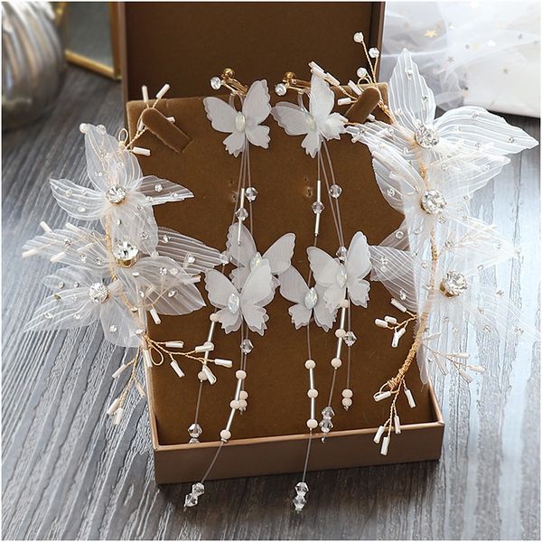 

bride's headdress sen fairy hair decoration flower hairpin sweet princess simple wedding garment modeling jewelry, Golden;white