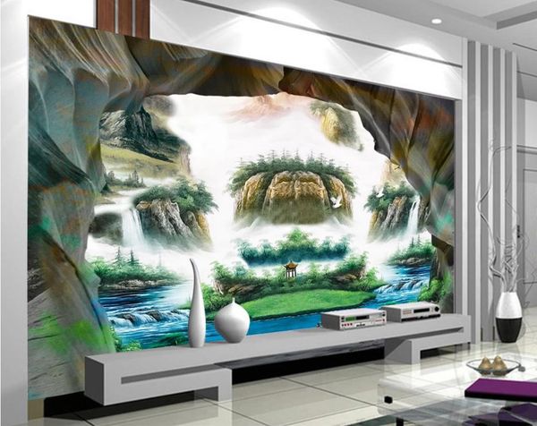 

3d обои фрески для живого пейзажа обои китайского стиля комнаты каменной стены