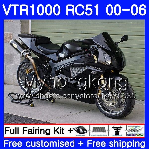 HONDA VTR1000 RC51 SP1 SP2 00 için Kit 01 02 03 04 05 06 257HM.21 RTV1000 VTR 1000 Parlak siyah 2000 2001 2002 2003 2004 2005 2006 Fairing