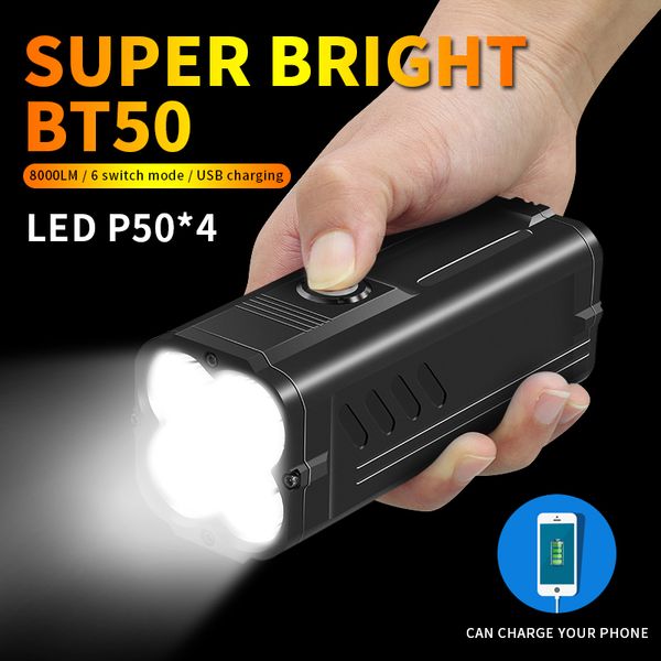 

new 4xp50 led strong light 80w flashlight 8000lm usb charging 500 meters torch searching night lighting as power bank
