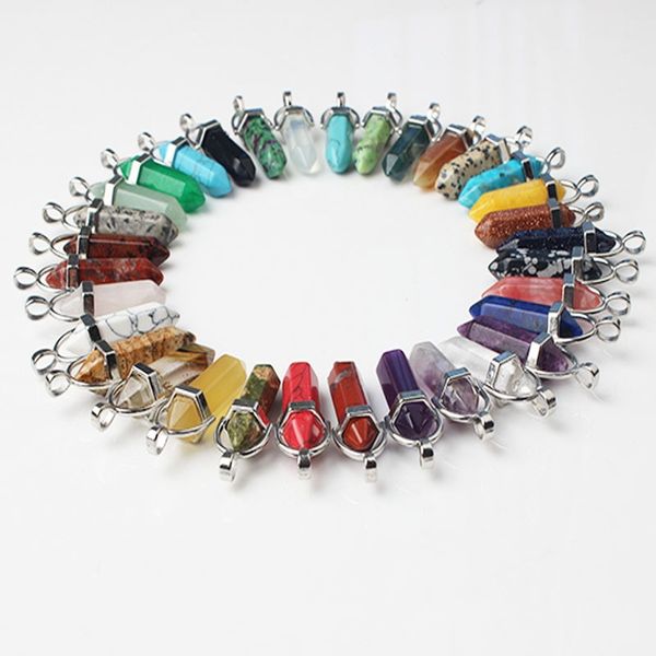 

fashion various colors natural stone pendants hexagonal bullet point column charms for necklace jewelry, Bronze;silver