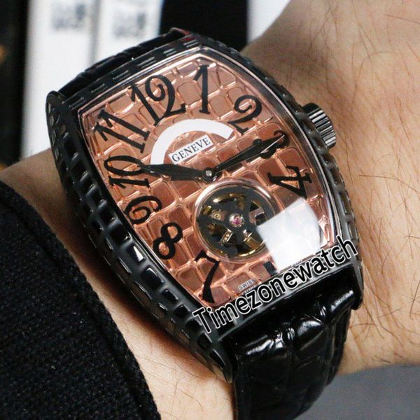 

new black croco 8880 automatic tourbillon mens watch pvd steel champagne gold dial black number markers black leather timezonewatch e164b2, Slivery;brown