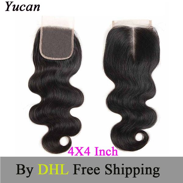 

lace closure body wave brazilian malaysian indian remy human hair 4x4 middle part closure with baby hair by dhl, Black