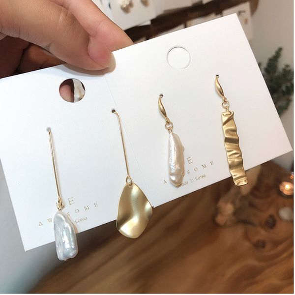 

korea baroque freshwater pearl earrings asymmetric earrings irregular metal fashion women's ear rings 2019 vintage jewelry, Silver