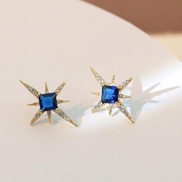 

высокого качество позолоченного cz алмаз звезда серьги для женщин синего горного хрусталя колошения ювелирных аксессуаров, Golden;silver