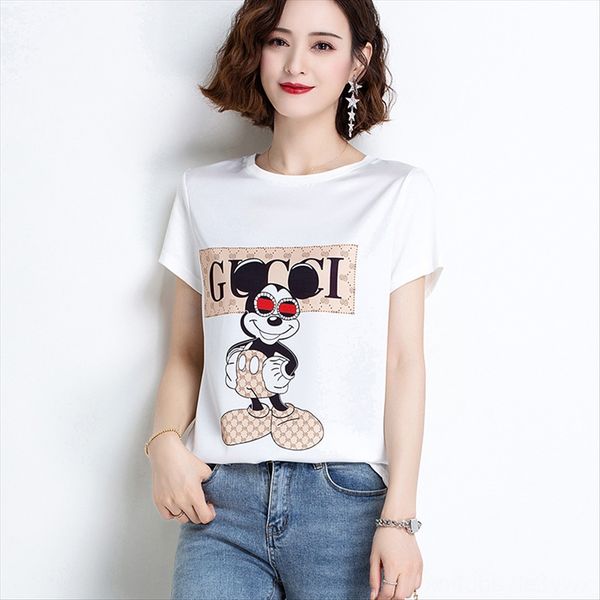 

short-sleeved t-shirt women's summer dress cartoon printed student loose slim han fan versatile fashion t-shirt, White