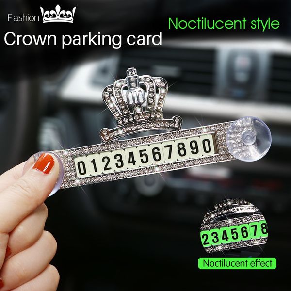 

luminous crown crystal car styling temporary parking card diamond with suckers phone number card plate car accessories