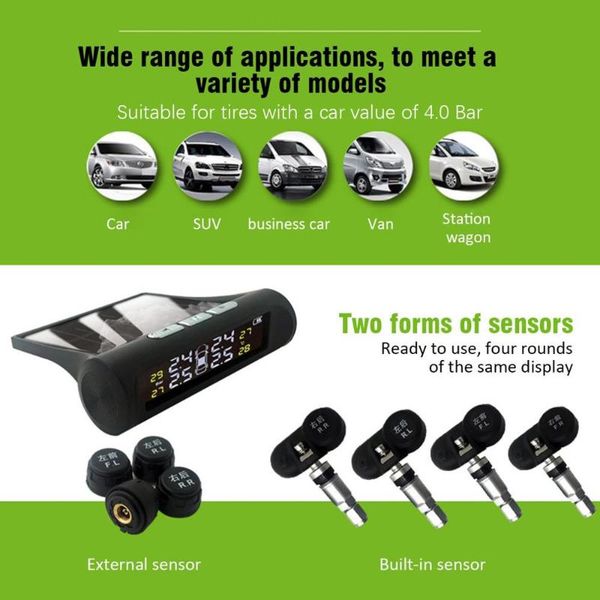 

t1 car solar wireless tire pressure monitoring system built-in tpms external car precision tire pressure tester