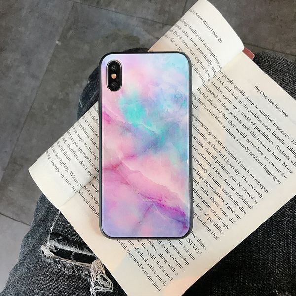

marbling phone cases tempered glass back sheet for iphone xs max tpu soft border cell phone case for iphone 6 7 8 plus