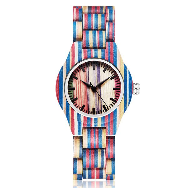 

colorful wood watch women female quartz wristwatches bamboo wooden band wrist clock elegant simple dial design bracelet watches, Slivery;brown