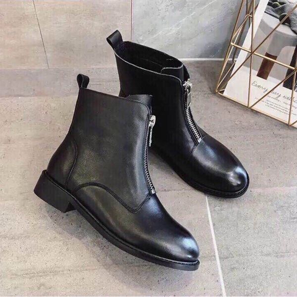 

wild autumn and winter style platform luxury woman shoes short boots ladies shoes waterproof zipper fashion bare boots size 35-40, Black