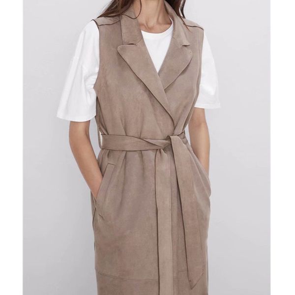 

2019 women sleevless suede jacket vest female coat long trench vest outwear slim fashion waistcoat cgilet femme autumn winter, Black;white